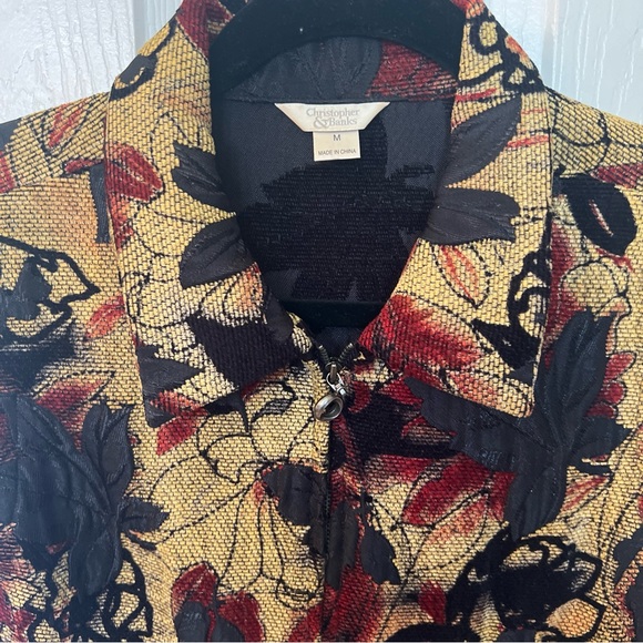 CHRISTOPHER & BANKS Women’s Sz M Tan Floral Tapestry Type Fabric Full Zip EUC - Picture 4 of 9